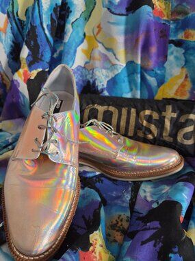 Miista Zoe oxfords, pink chrome with glitter laces